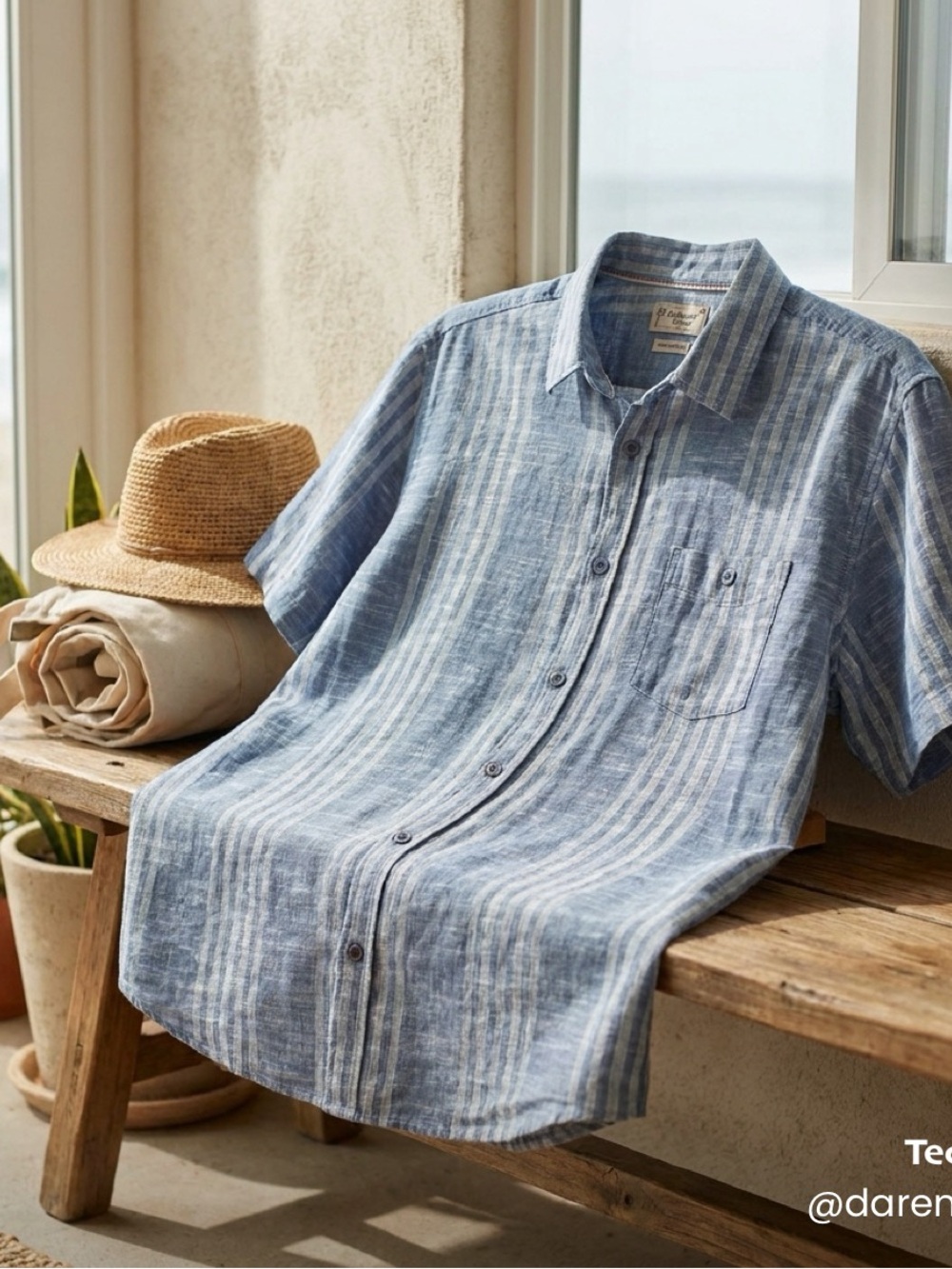 Weatherproof Light Blue Striped Short-Sleeve Button-Down Shirt
